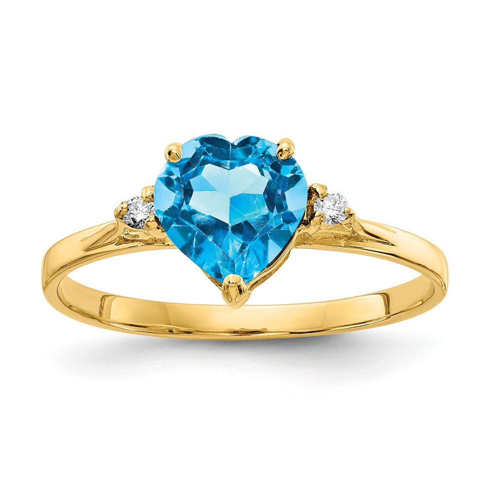 14k 7mm Heart Blue Topaz A Diamond ring