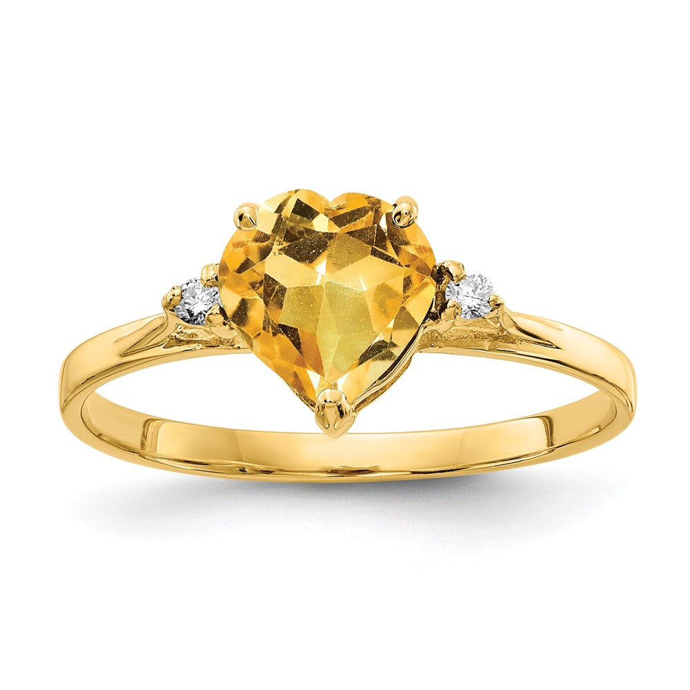 14k 7mm Heart Citrine AAA Diamond ring