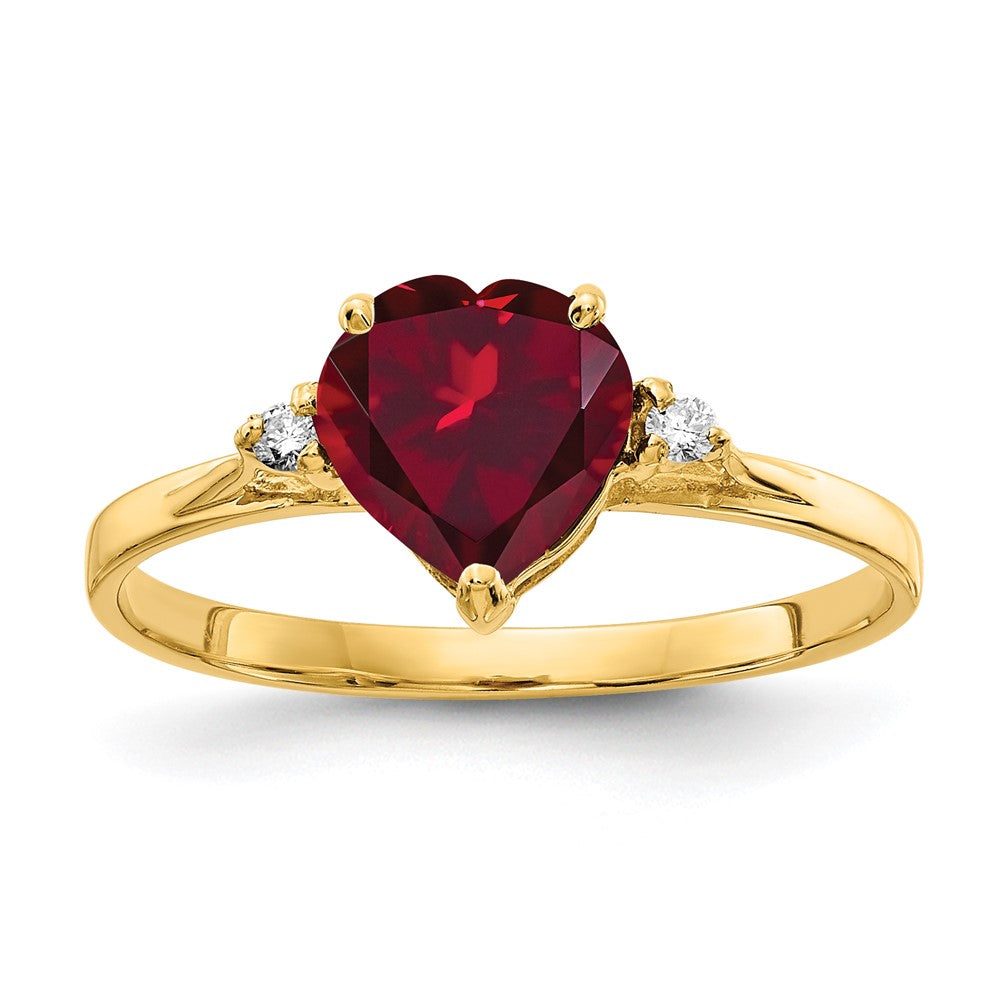 14k 7mm Heart Created Ruby AAA Diamond ring