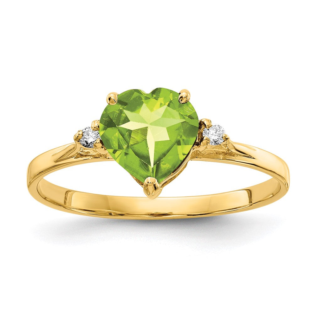 14k 7mm Heart Peridot VS Diamond ring