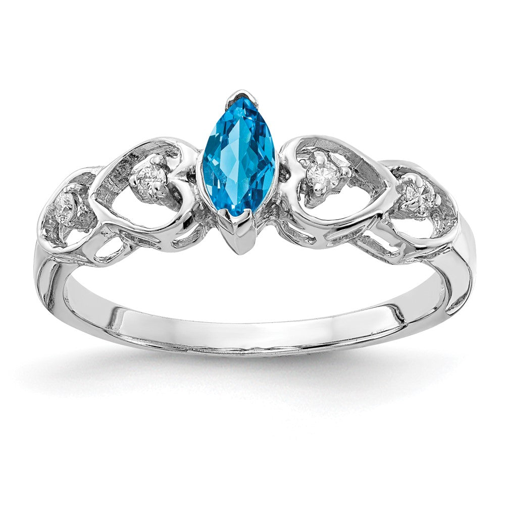 14k White Gold 6x3mm Marquise Blue Topaz A Diamond ring