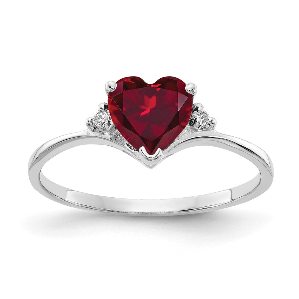 14k White Gold 6mm Heart Created Ruby AAA Diamond ring