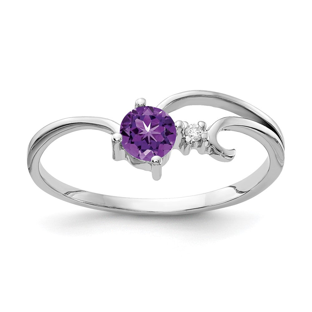 14k White Gold 4mm Amethyst AAA Diamond ring