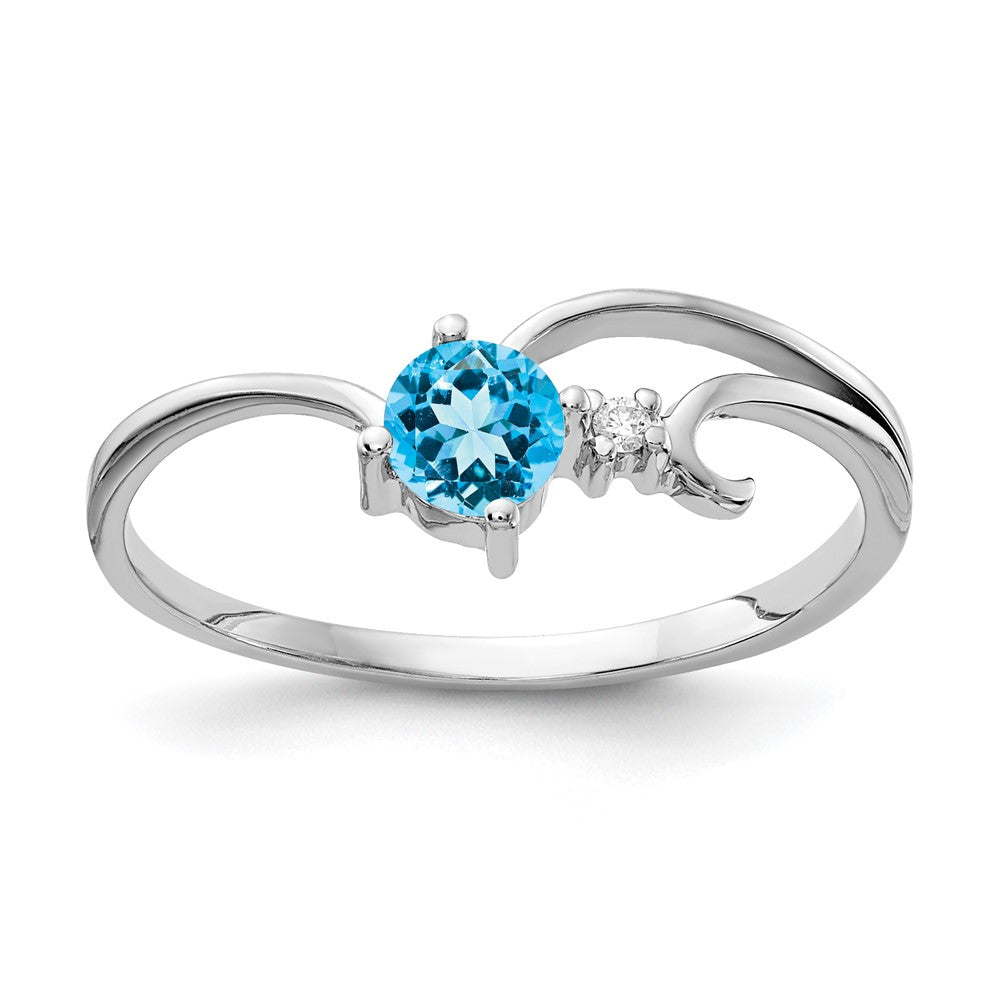 14k White Gold 4mm Blue Topaz AAA Diamond ring