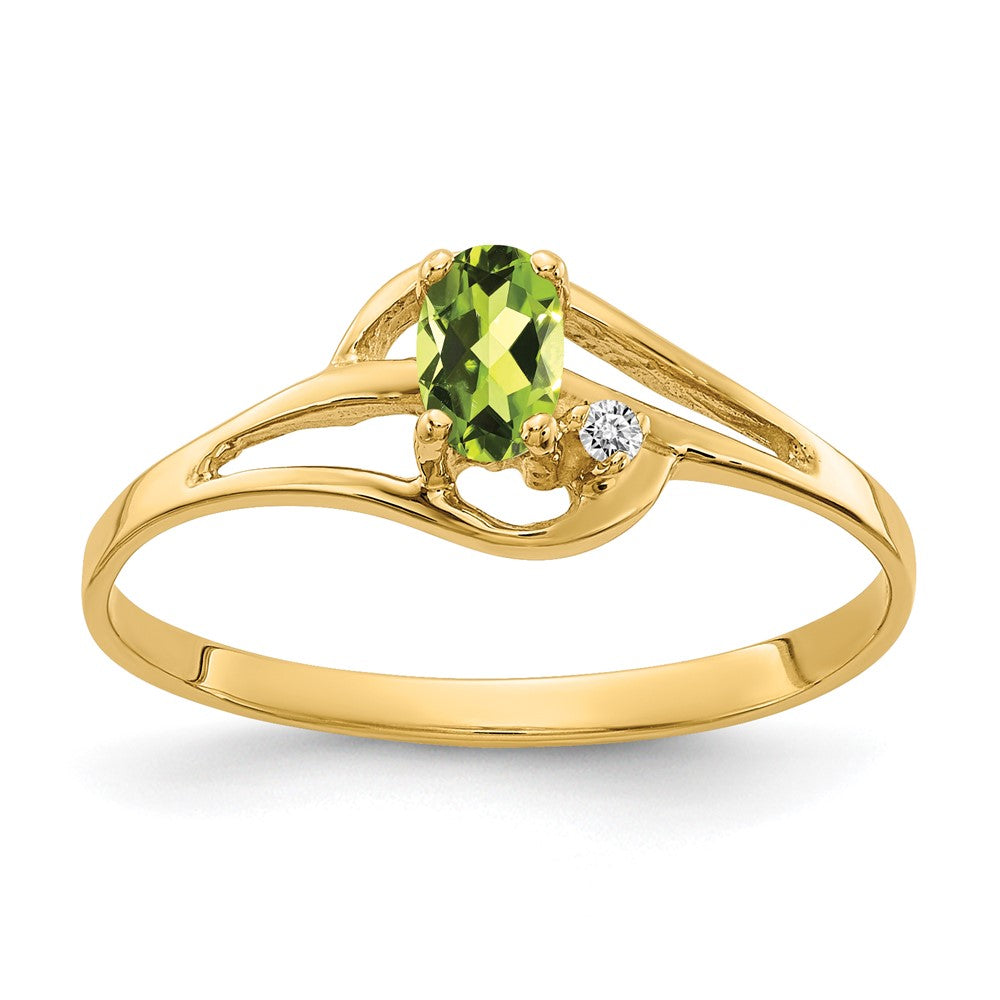 14k 5x3mm Oval Peridot VS Diamond ring