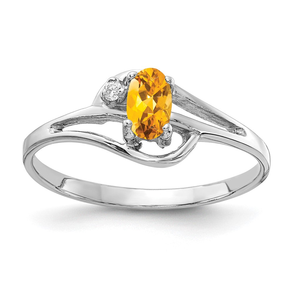 14k White Gold 5x3mm Oval Citrine VS Diamond ring
