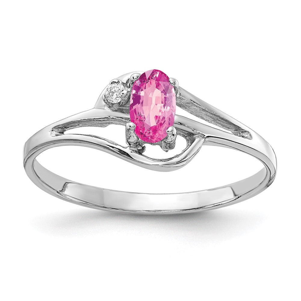 14k White Gold 5x3mm Oval Pink Sapphire VS Diamond ring