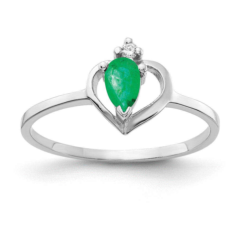 14k White Gold 5x3mm Pear Emerald A Diamond ring