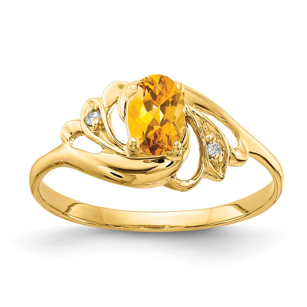 14k 6x4mm Oval Citrine AA Diamond ring
