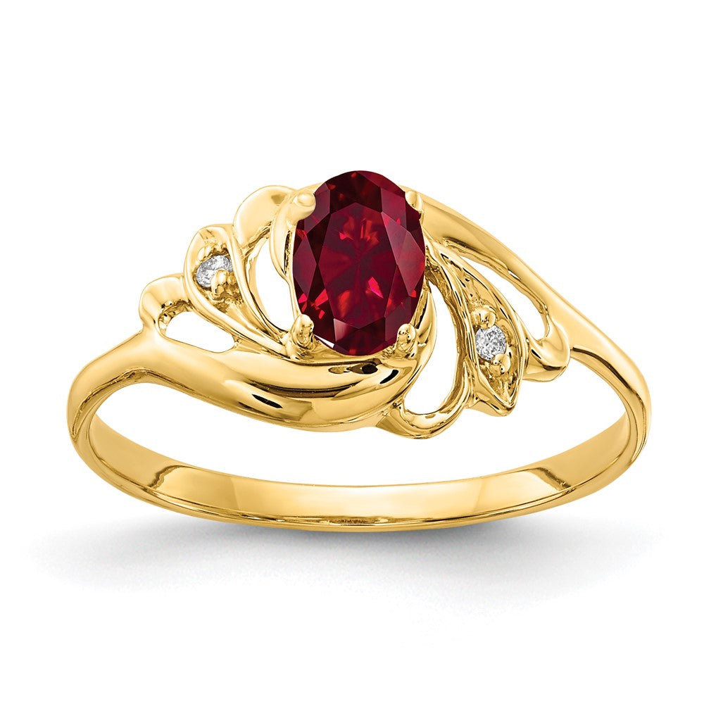 14k 6x4mm Oval Created Ruby A Diamond ring
