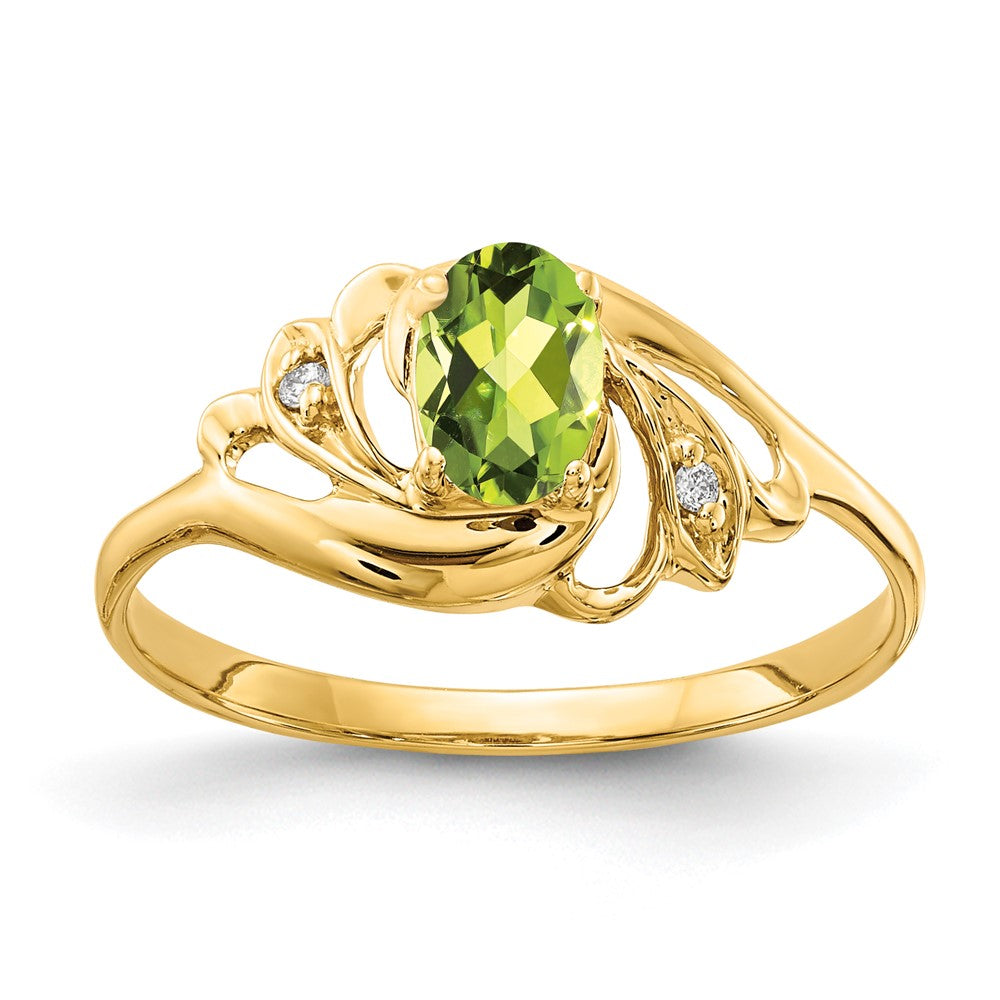 14k 6x4mm Oval Peridot AAA Diamond ring