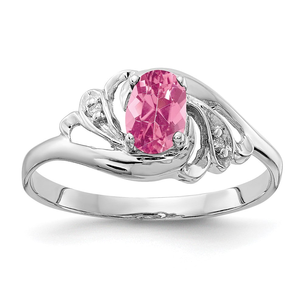 14k White Gold 6x4mm Oval Pink Tourmaline VS Diamond ring
