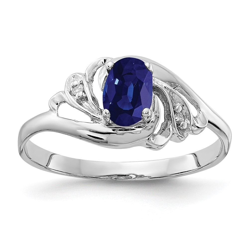 14k White Gold 6x4mm Oval Sapphire AA Diamond ring