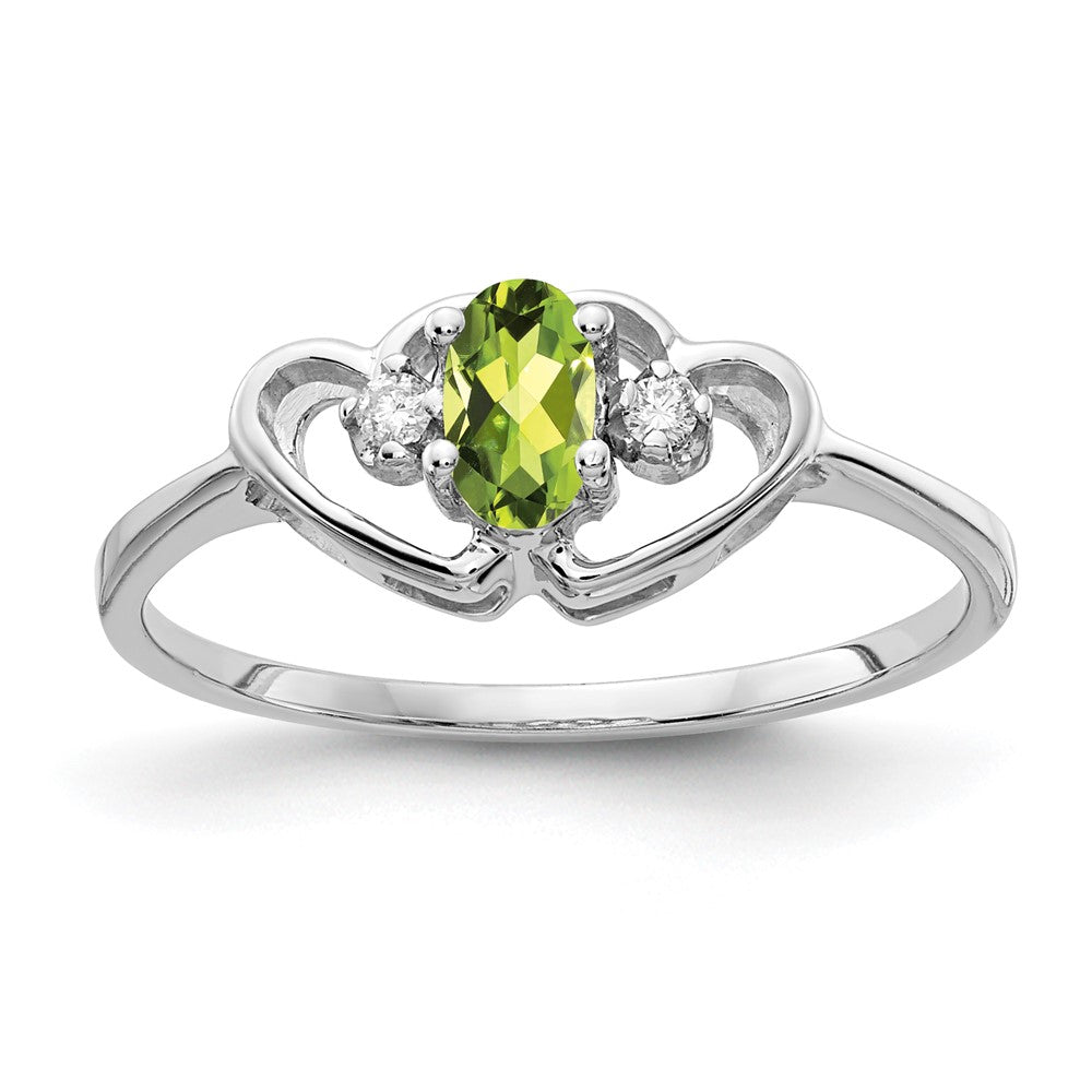 14k White Gold 5x3mm Oval Peridot AAA Diamond ring