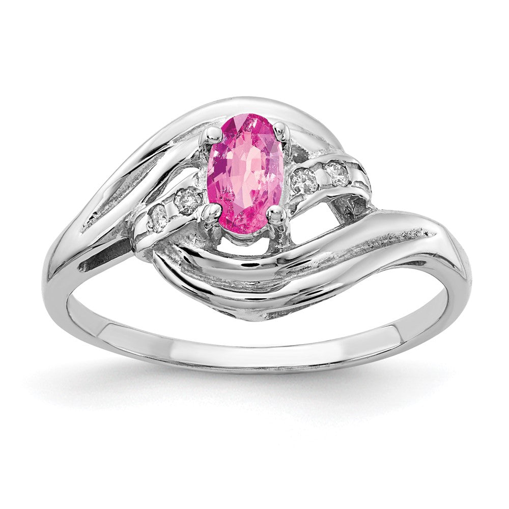 14k White Gold 5x3mm Oval Pink Sapphire AA Diamond ring