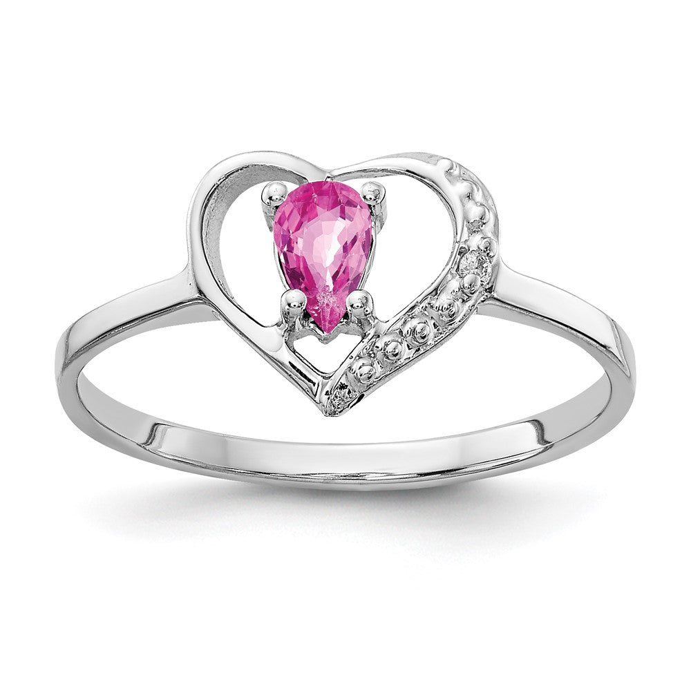14k White Gold 5x3mm Pear Pink Sapphire AA Diamond ring