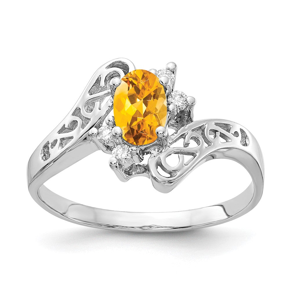 14k White Gold 6x4mm Oval Citrine AAA Diamond ring