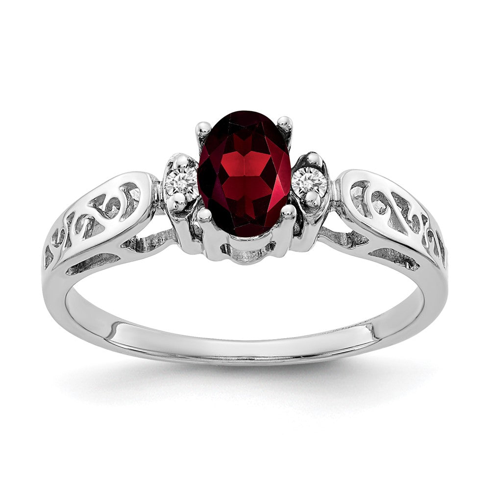 14k White Gold 6x4mm Oval Garnet AAA Diamond ring