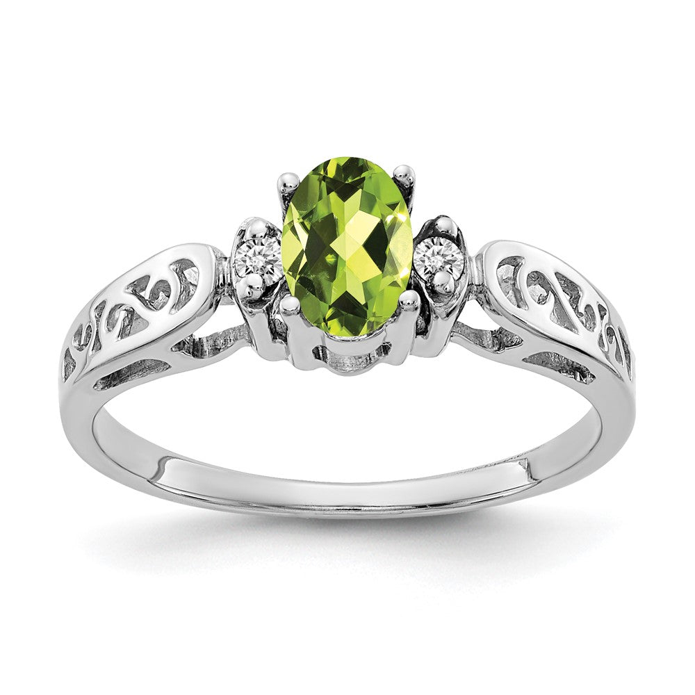 14k White Gold 6x4mm Oval Peridot A Diamond ring