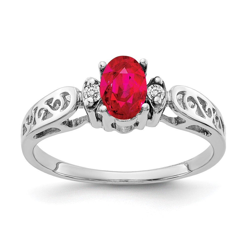 14k White Gold 6x4mm Oval Ruby AAA Diamond ring