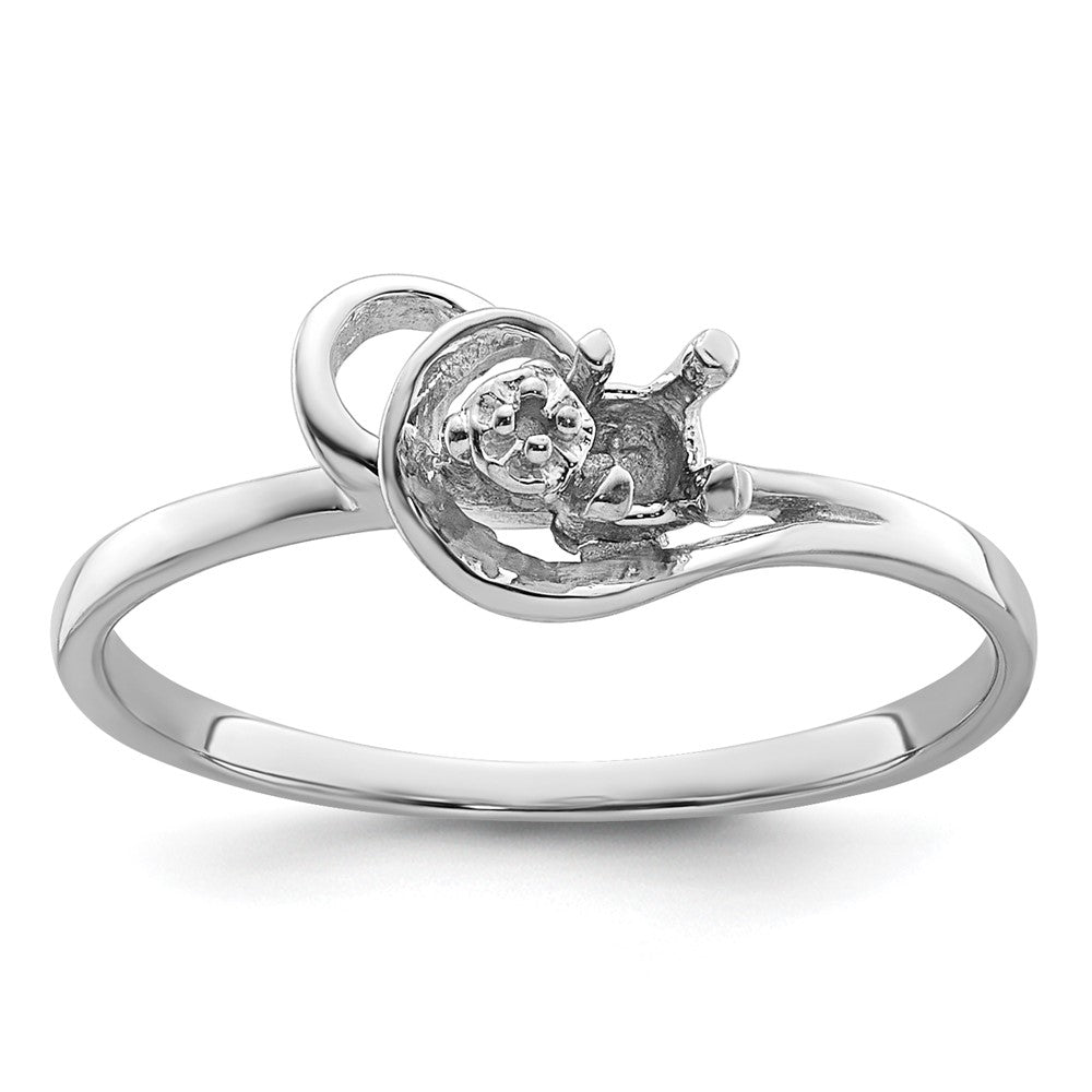 14k White Gold Polished .004ct. Diamond & 3mm Round Gemstone Ring Mounting