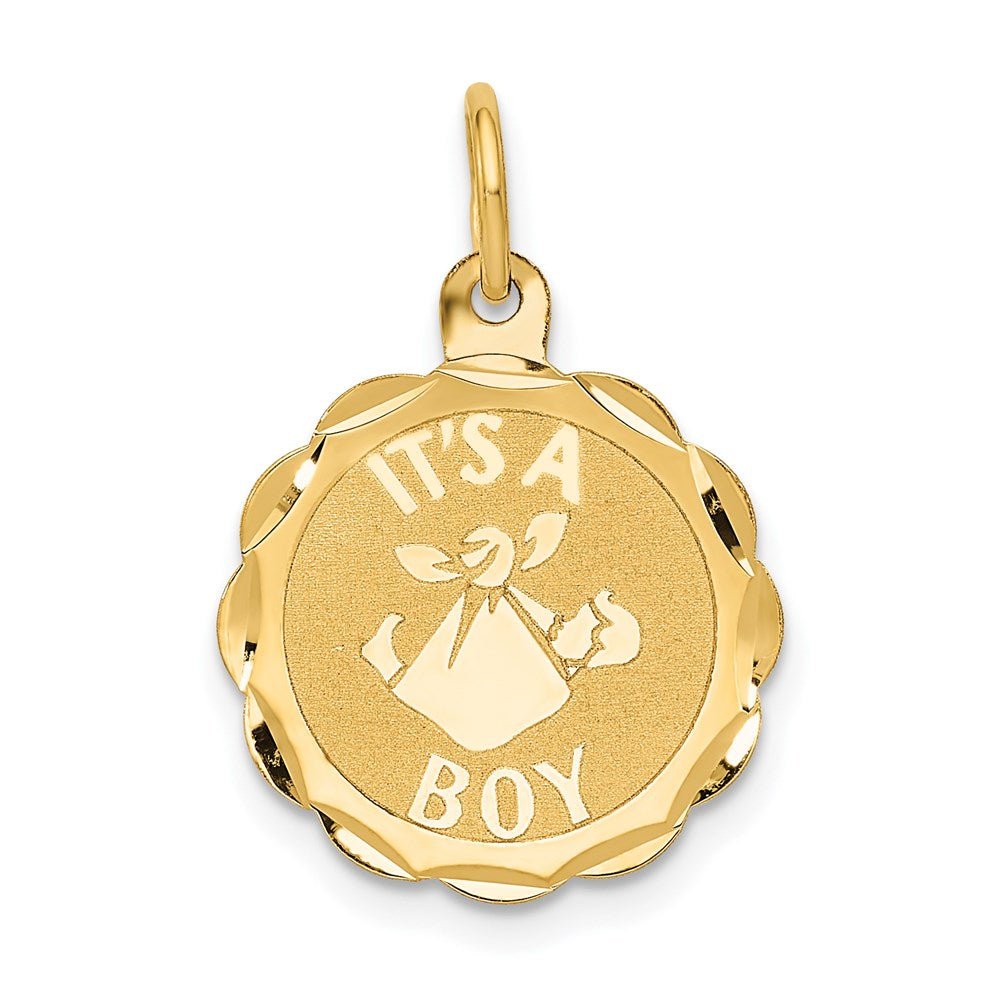 14k Polished IT’S A BOY Scalloped Disc Charm