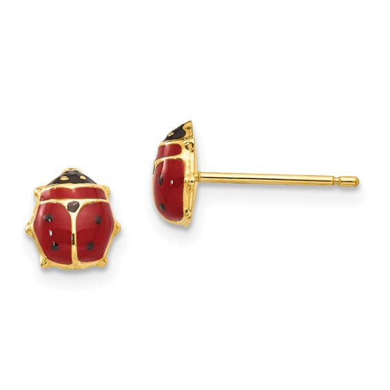 14k Enameled Ladybug Post Earrings
