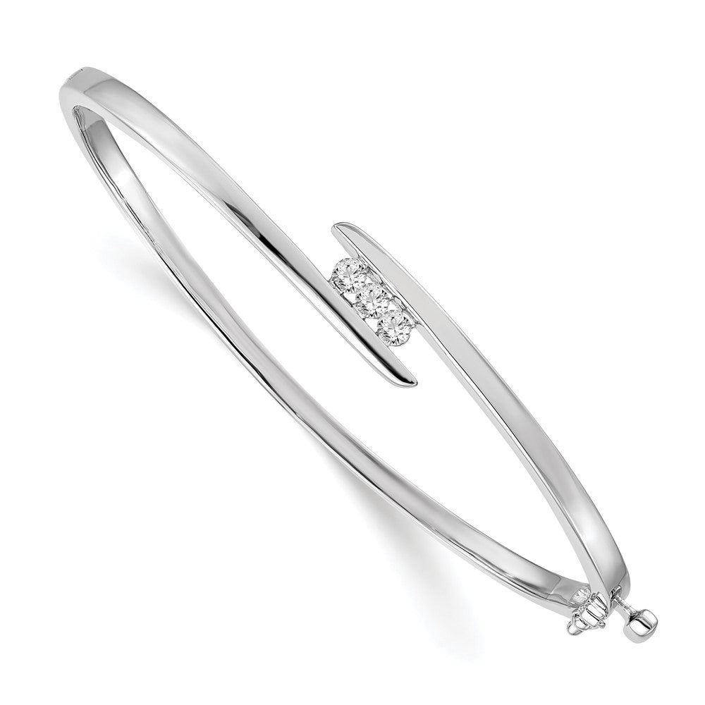 14k White Gold A Diamond Hinged Bangle