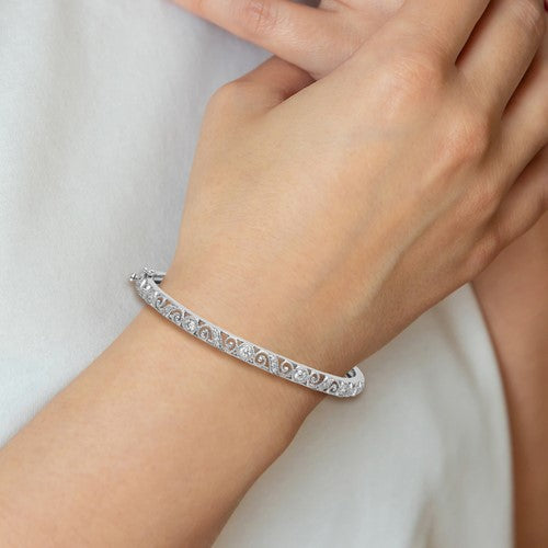 14k White Gold AA Diamond Hinged Bangle