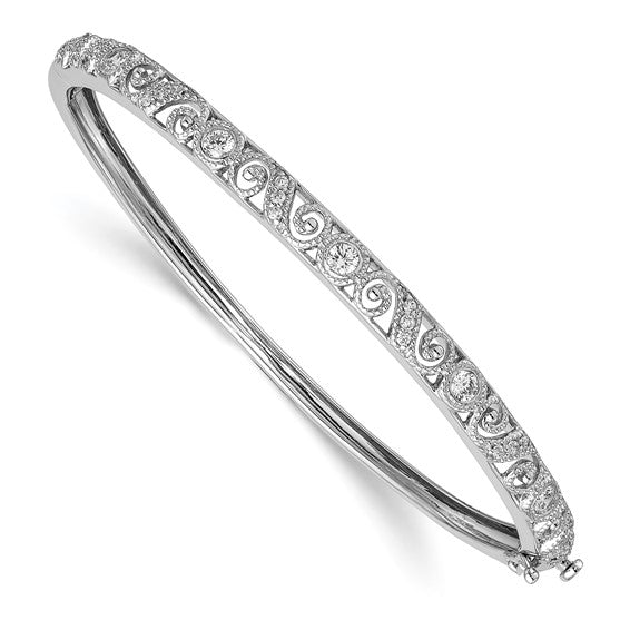 14k White Gold AA Diamond Hinged Bangle