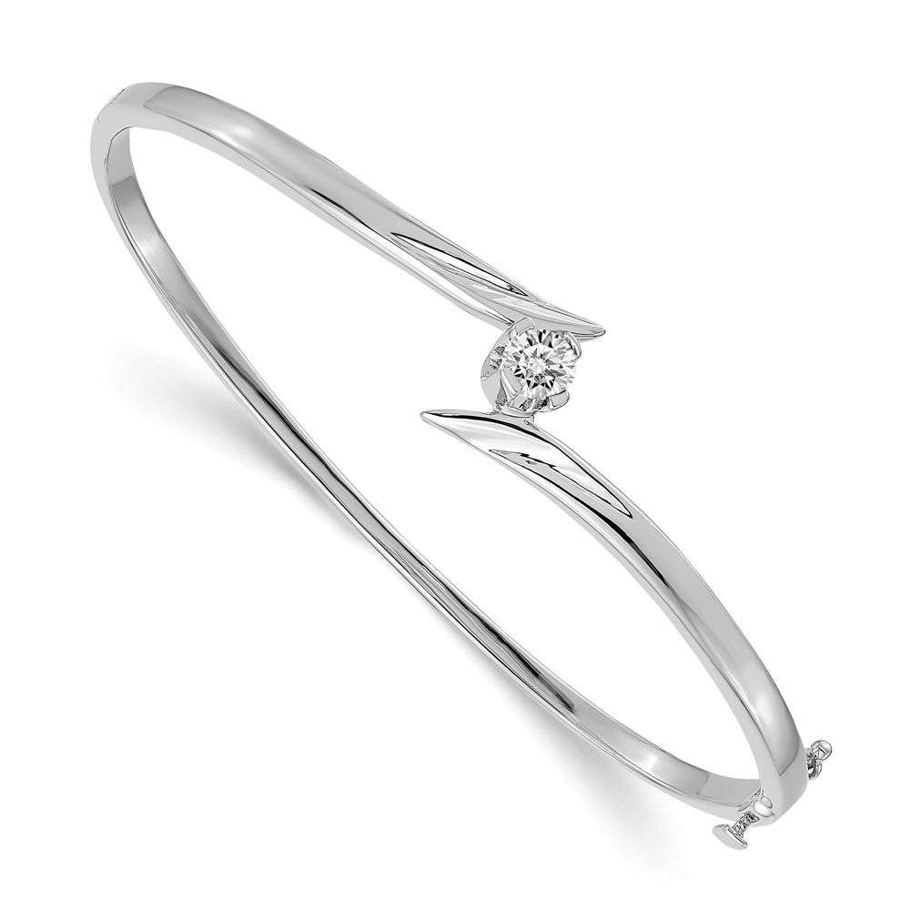 14k White Gold A Diamond Hinged Bangle