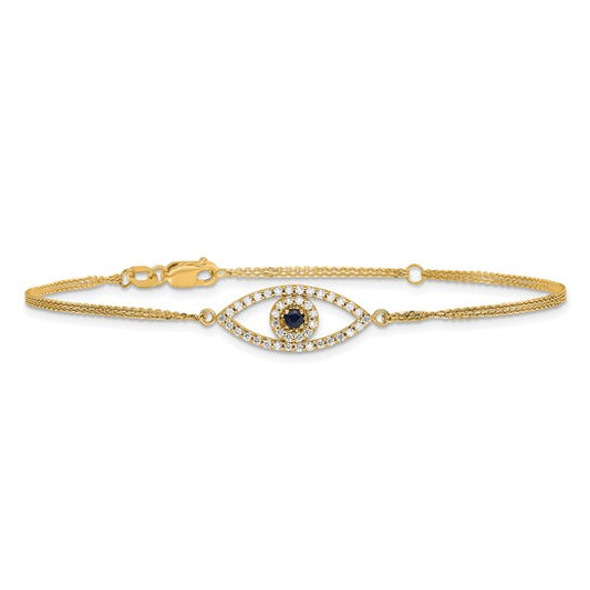 14k A Diamond/Sapphire Evil Eye with 1in Ext.Bracelet