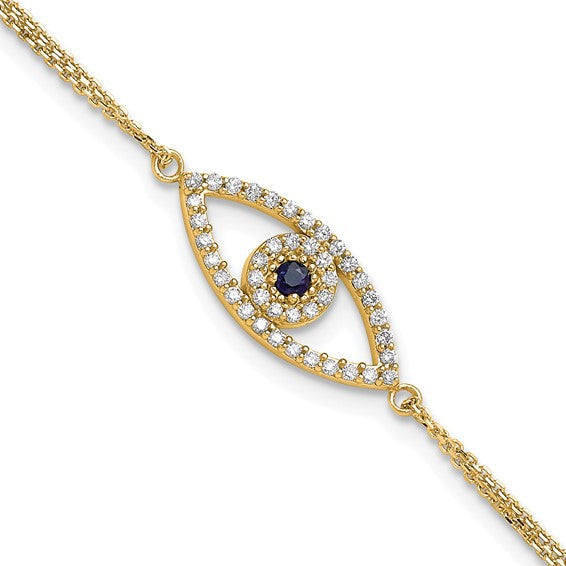 14k A Diamond/Sapphire Evil Eye with 1in Ext.Bracelet