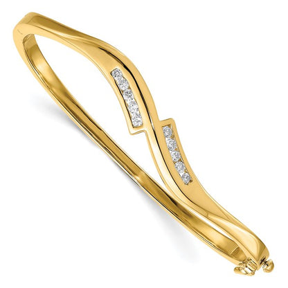 14k AA Diamond Hinged Bangle