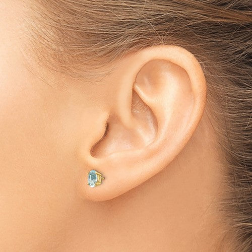 14k 6x4 Oval March/Aquamarine Post Earrings