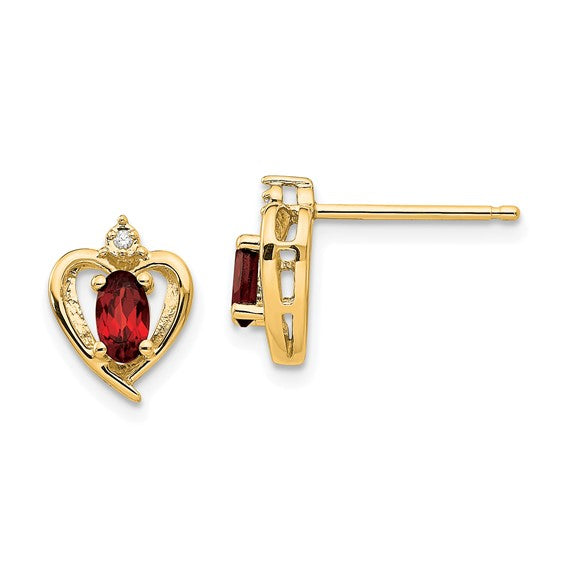14k Garnet and Diamond Heart Earrings