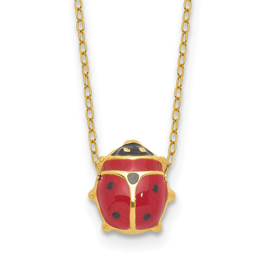 14K Enameled Ladybug 17inch with 1in ext. Necklace