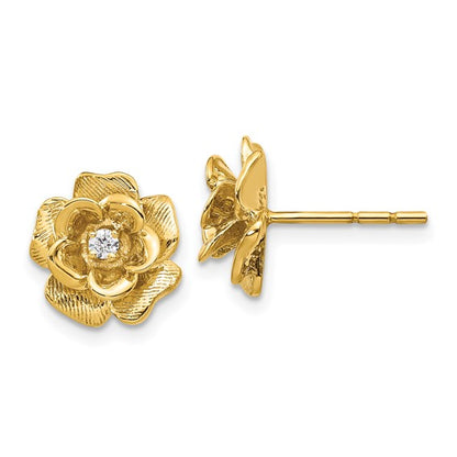 14k Gold AA Diamond Flower Post Earrings
