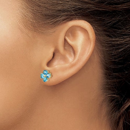 14k Heart-shaped Swiss Blue Topaz Flower Post Earrings