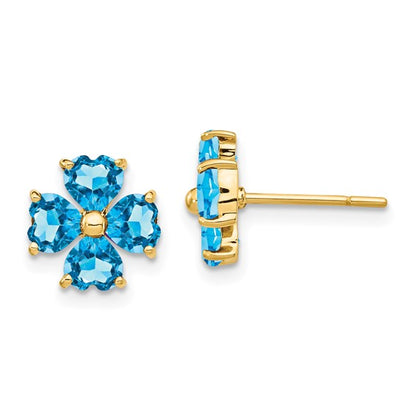 14k Heart-shaped Swiss Blue Topaz Flower Post Earrings
