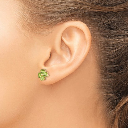 14k Heart-shaped Peridot Flower Post Earrings