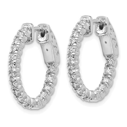 14k White Gold Diamond Round Hoop with Safety Clasp Earrings