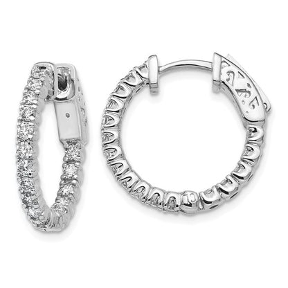 14k White Gold Diamond Round Hoop with Safety Clasp Earrings