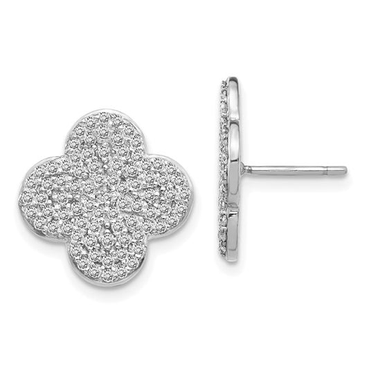 14k White Gold Diamond Quatrefoil Design Post Earrings