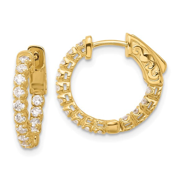 14K .62ct 28-1.75mm In/Out Hoop with Safety Clasp Diamond Earrings