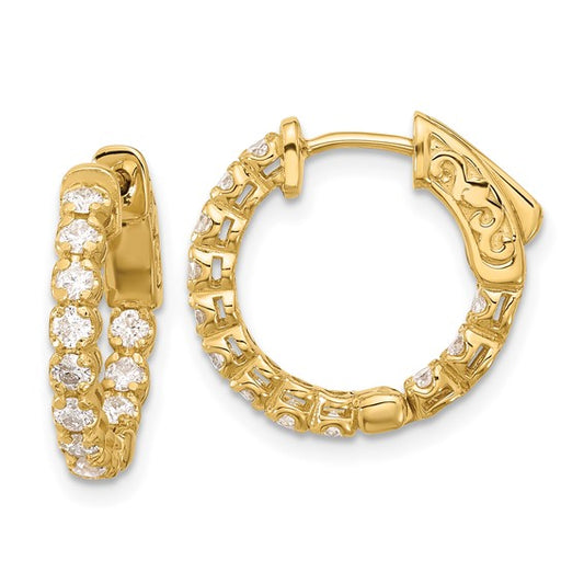 14K .84ct 24-2.0mm In/Out Hoop with Safety Clasp Diamond Earrings