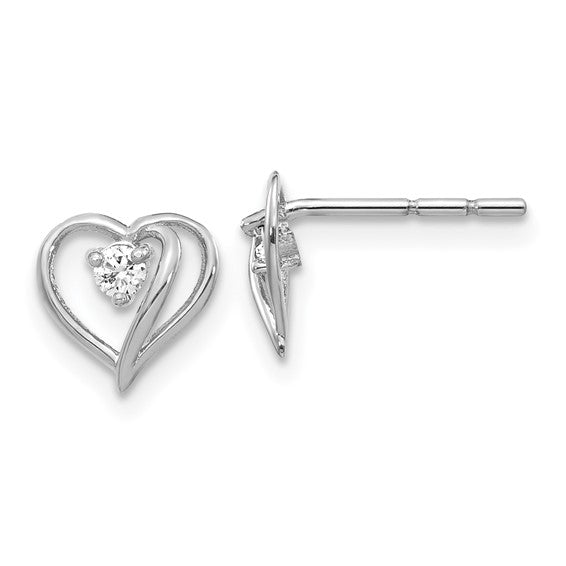 14k White Gold AA Diamond Heart Earrings