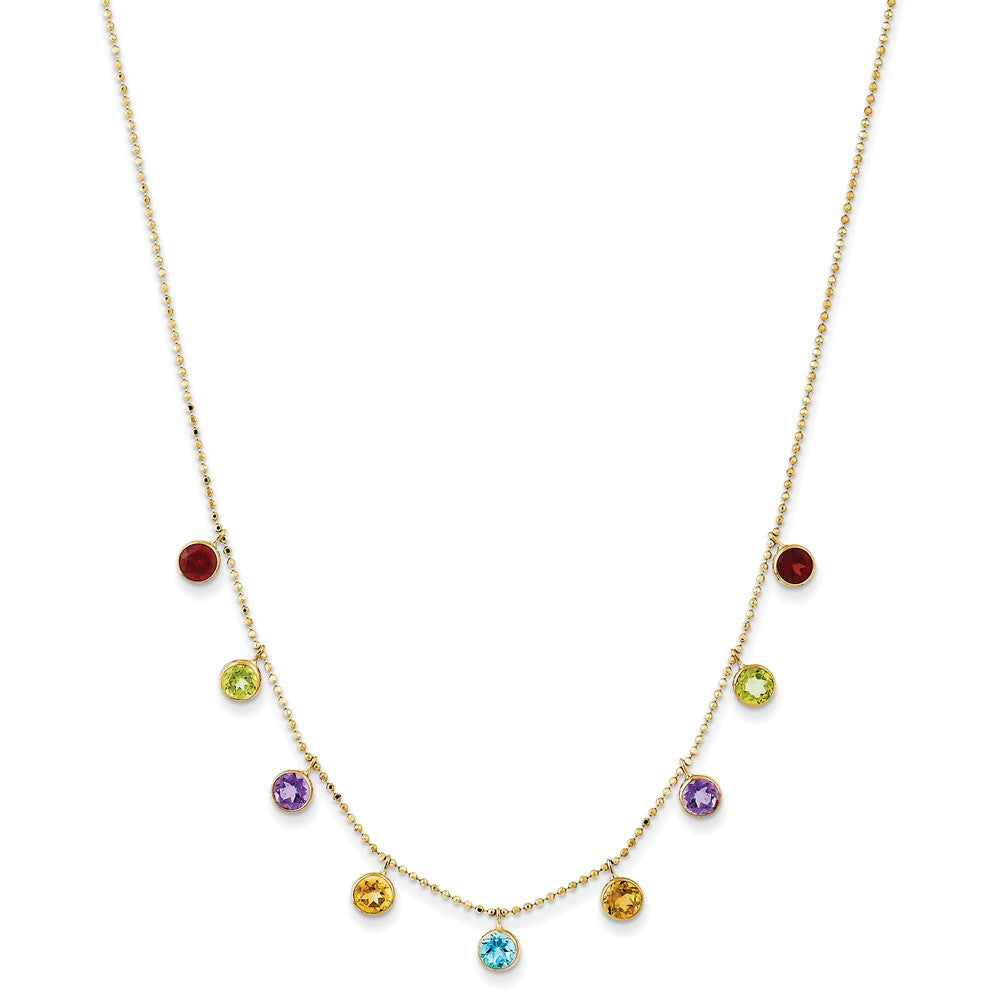 14K Multi-color Gemstone Necklace 16" w/ 2in ext.