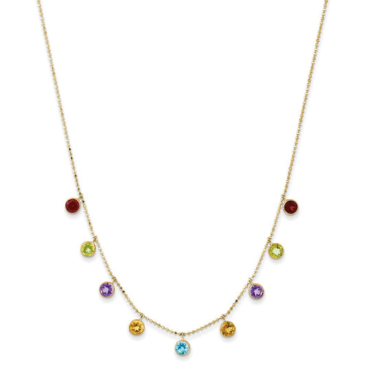 14K Multi-color Gemstone Necklace 16" w/ 2in ext.