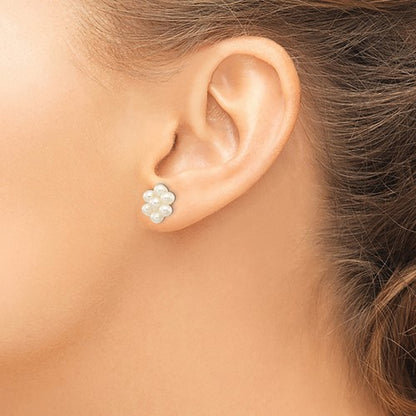 14k 3-4mm White Egg Freshwater Cultured Pearl Flower Earrings